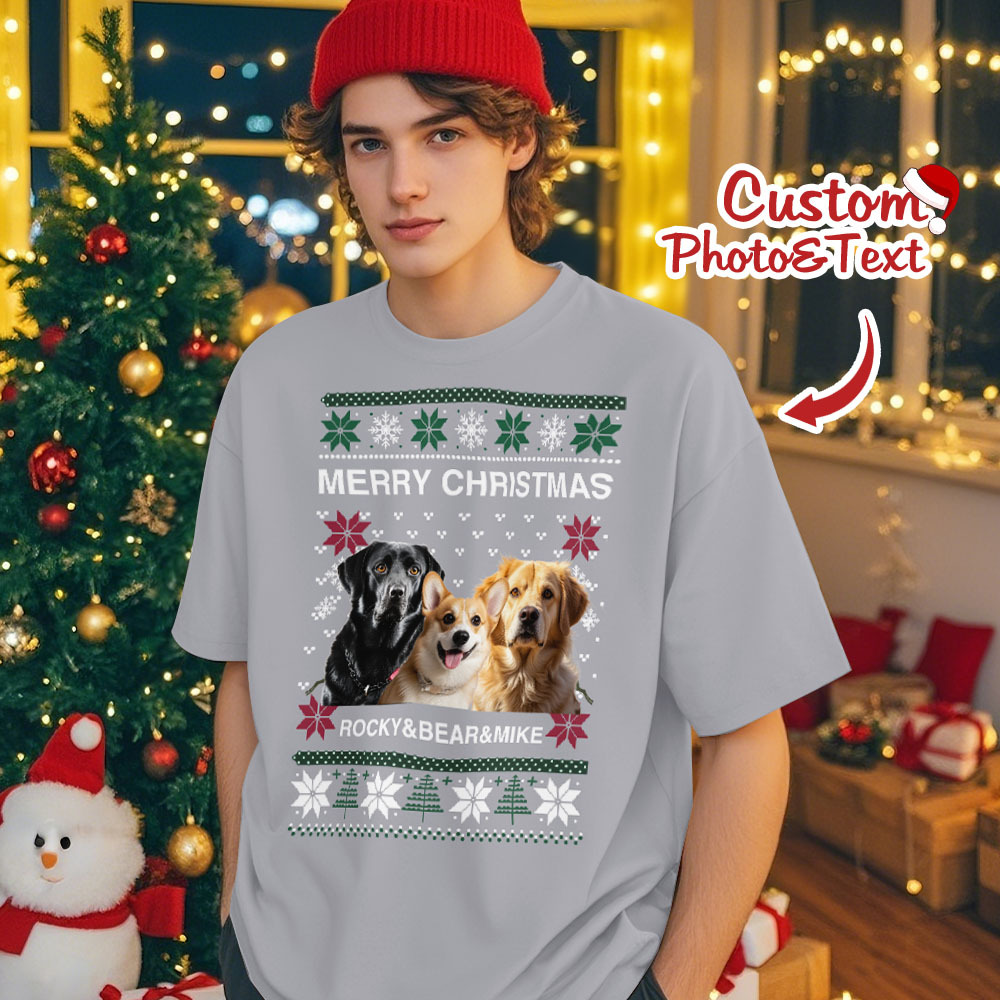 Custom Photo Christmas Dog Shirt Dog Lover Personalized Christmas Photo T-shirt - MyFaceUnderwearAU