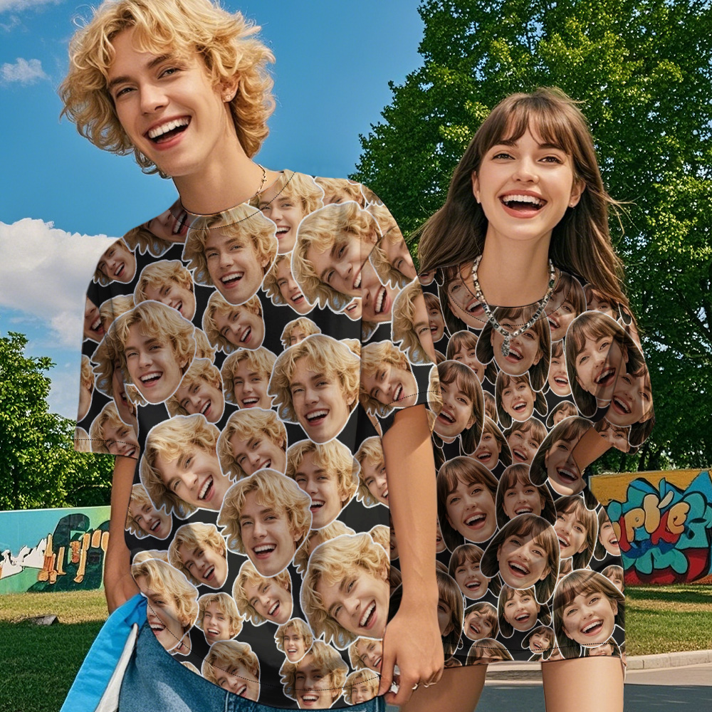 Personalized Mash Face Photo Vintage T-shirts Valentine's Day Theme Black T-shirt for Lover - MyFaceUnderwearAU