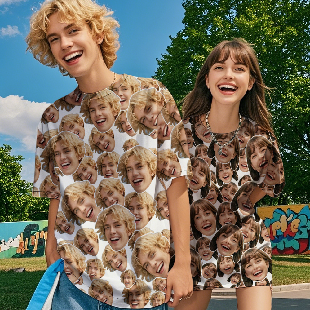 Personalized Mash Face Photo Vintage T-shirts Valentine's Day Theme White T-shirt Gifts for Couple - MyFaceUnderwearAU