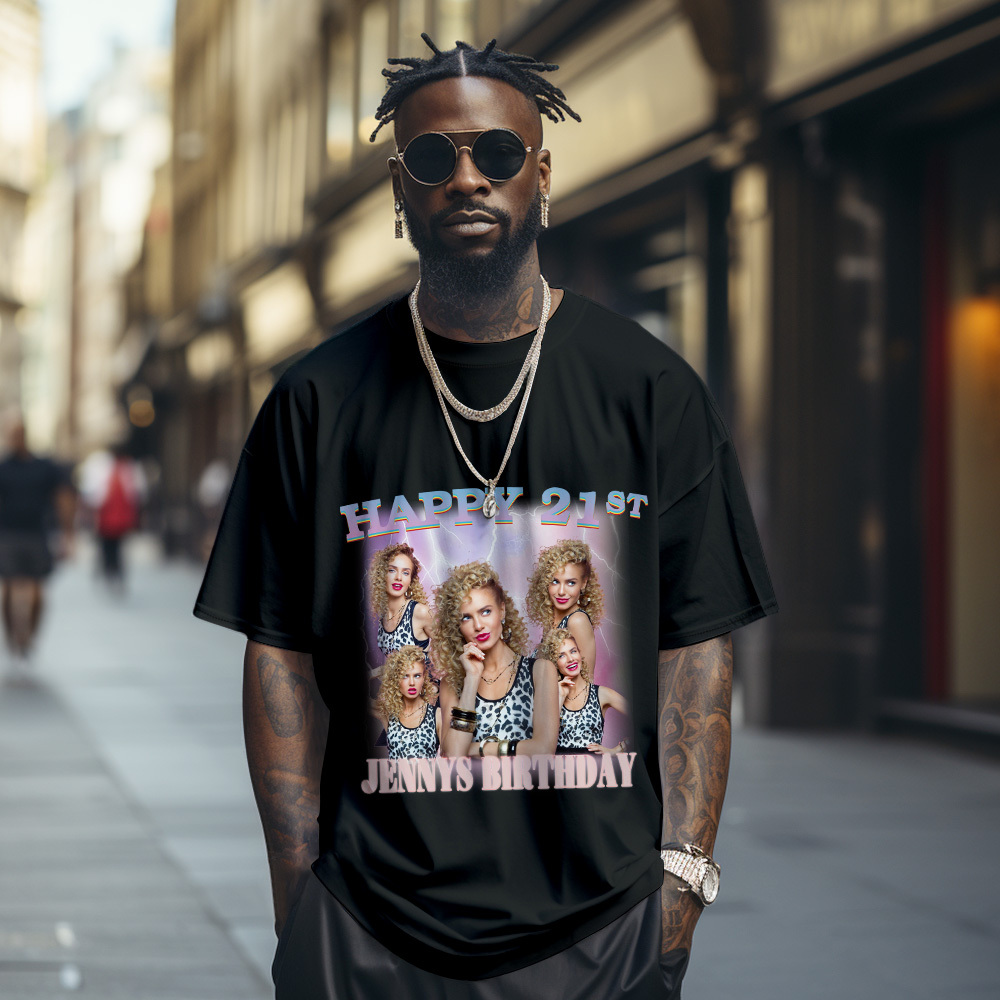 Custom 21st Birthday Photo Shirt Vintage Graphic T-Shirt Birthday Gift - MyFaceUnderwearAU