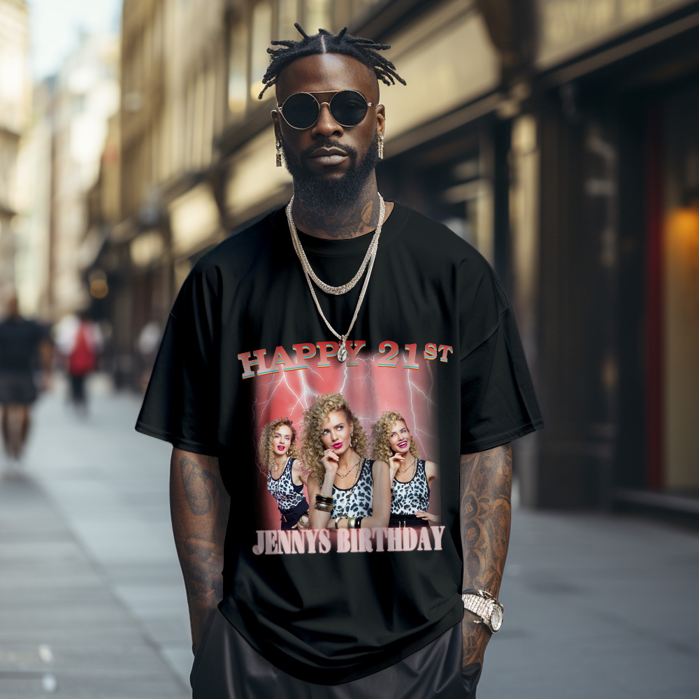 Custom 21st Birthday Photo Shirt Vintage Graphic T-Shirt Birthday Gift - MyFaceUnderwearAU