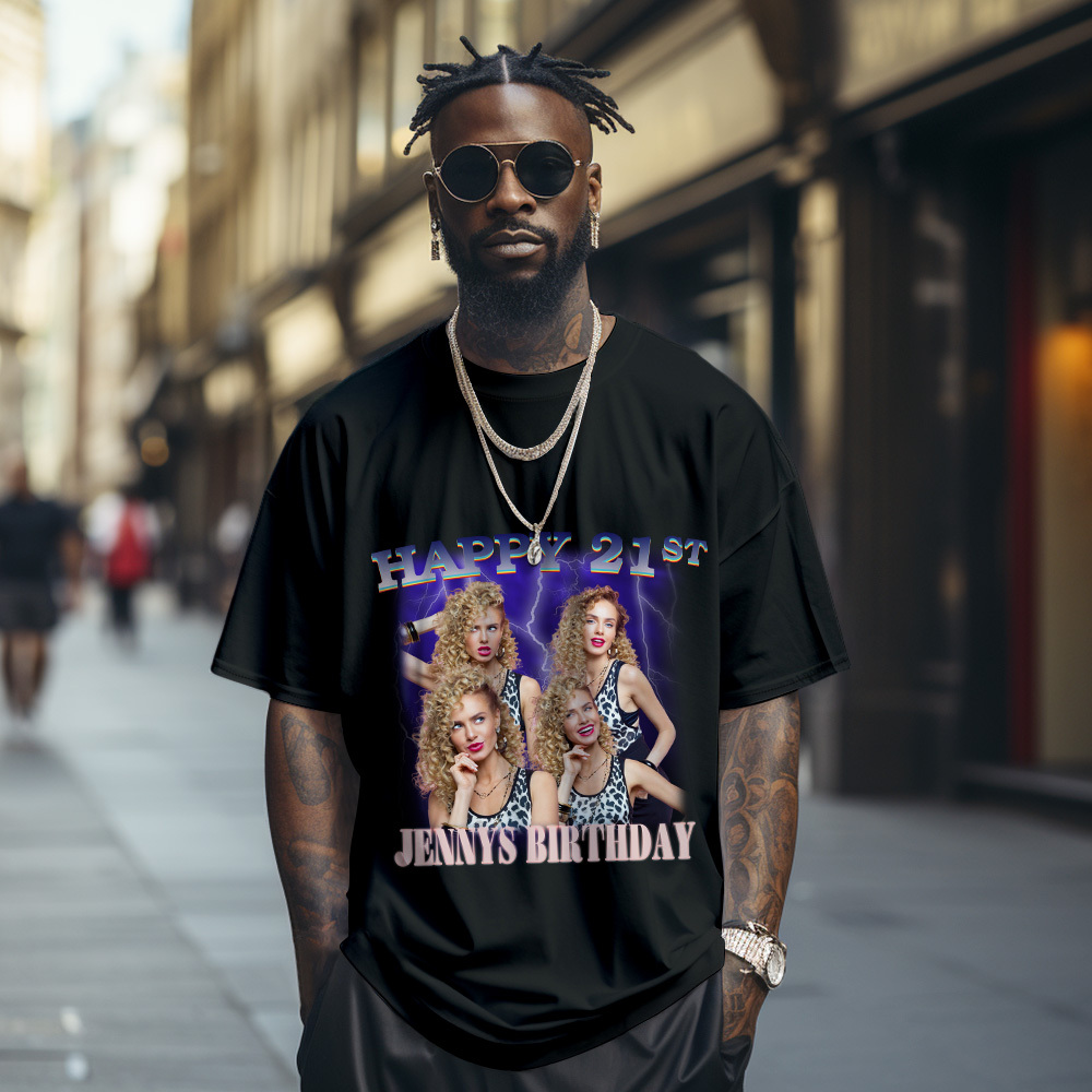 Custom 21st Birthday Photo Shirt Vintage Graphic T-Shirt Birthday Gift - MyFaceUnderwearAU