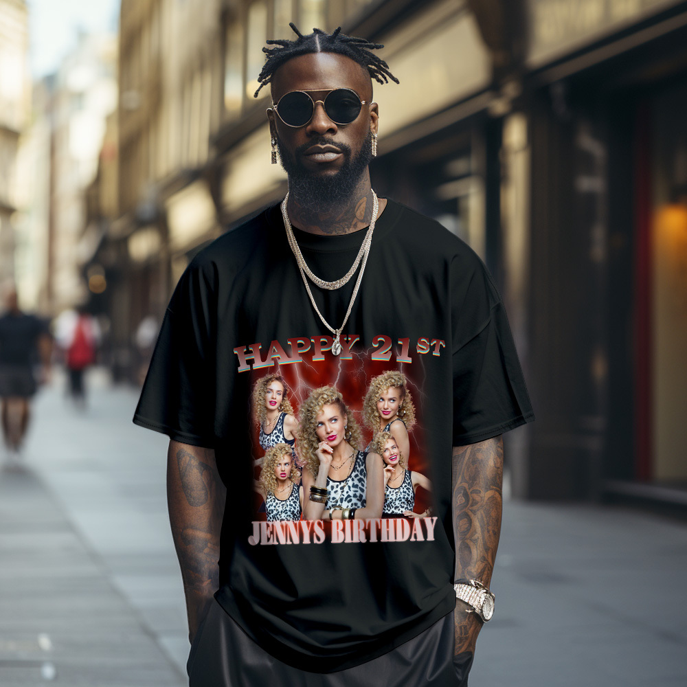 Custom 21st Birthday Photo Shirt Vintage Graphic T-Shirt Birthday Gift - MyFaceUnderwearAU