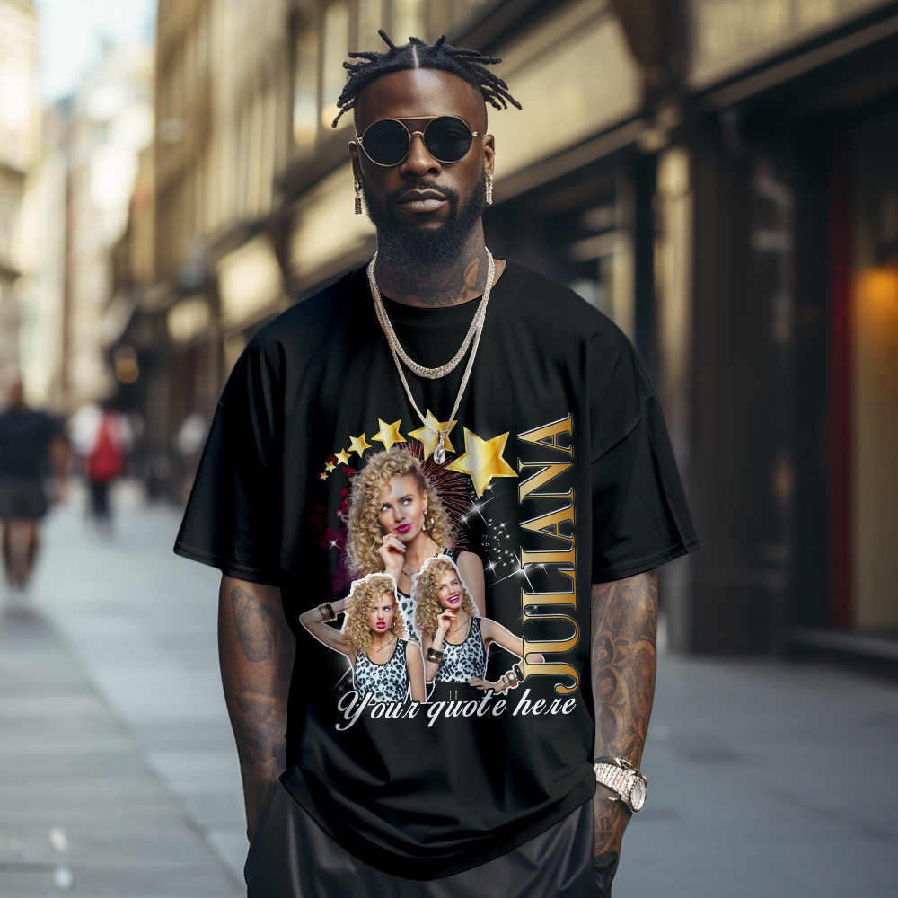 Custom Photo Vintage Retro Star T-Shirt Personalized Photo Tshirt Vintage Gift Idea - MyFaceUnderwearAU