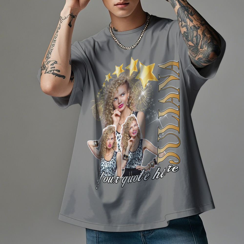 Custom Photo Vintage Retro Star T-Shirt Personalized Photo Tshirt Vintage Gift Idea - MyFaceUnderwearAU