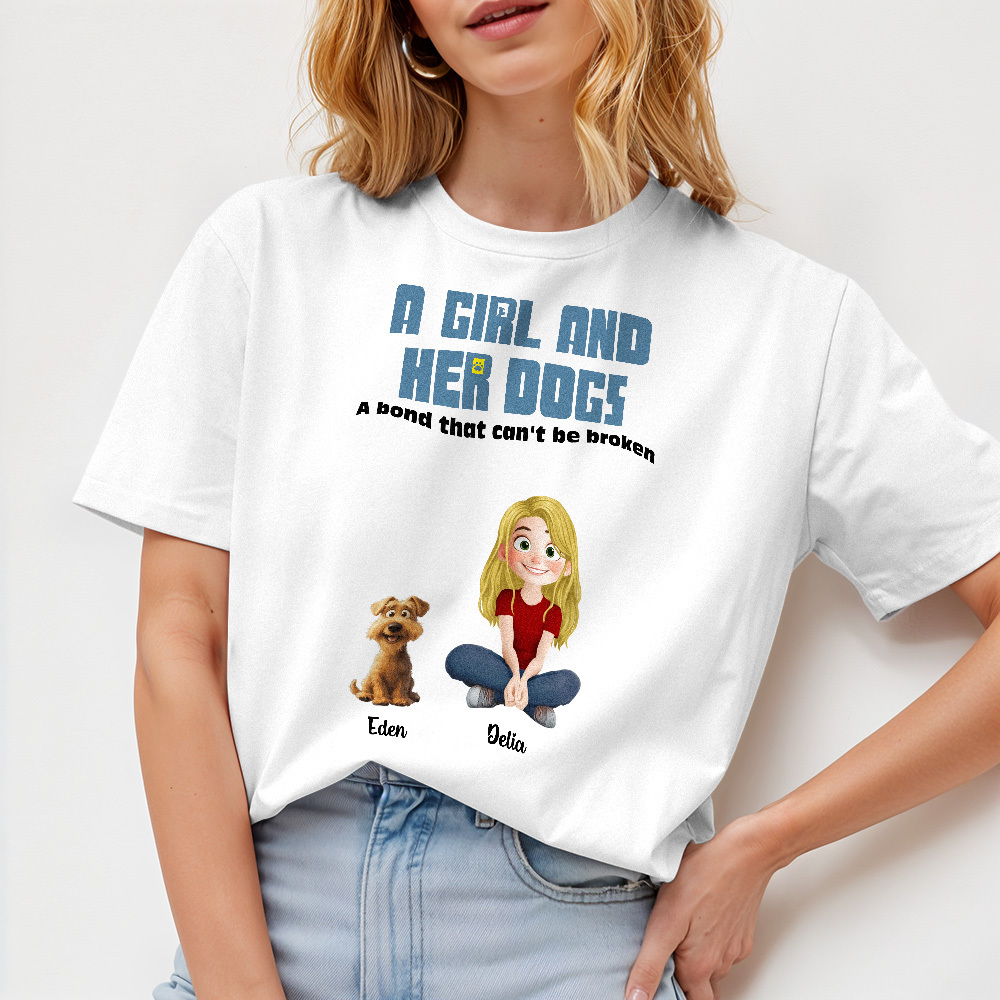 Personalized Cartoon T-shirt Unbreakable Bond With My Dogs Custom Name Shirt Pink Cartoon Shirt - MyFaceUnderwearAU