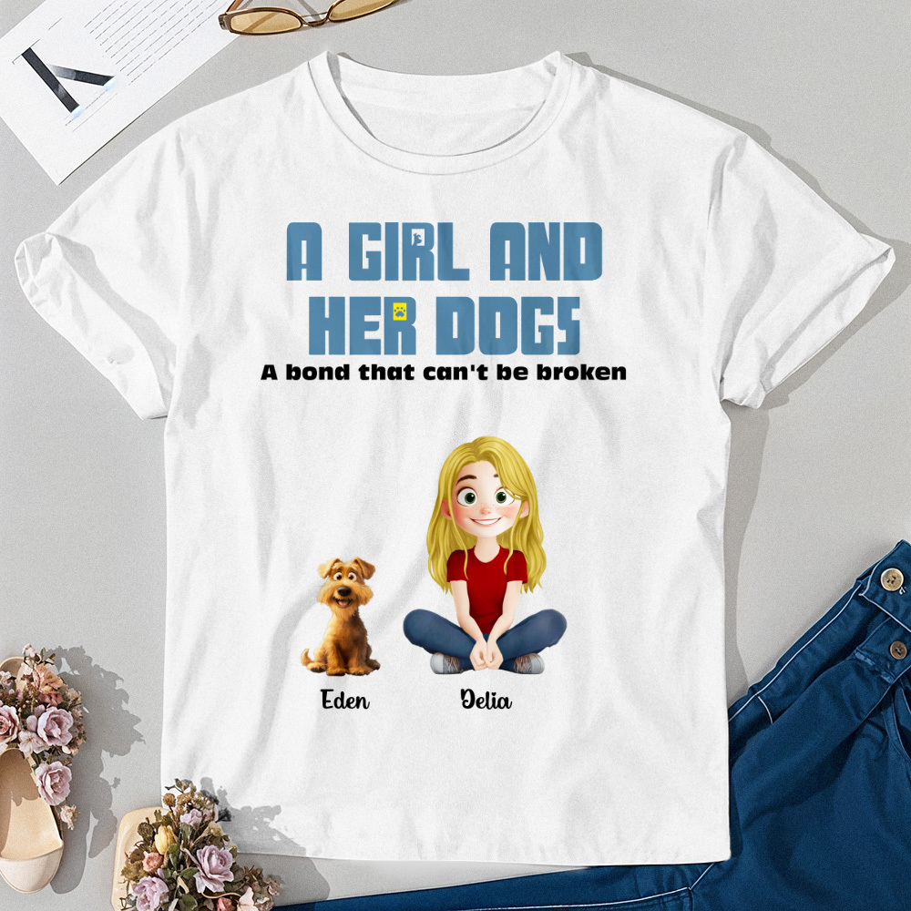 Personalized Cartoon T-shirt Unbreakable Bond With My Dogs Custom Name Shirt Pink Cartoon Shirt - MyFaceUnderwearAU