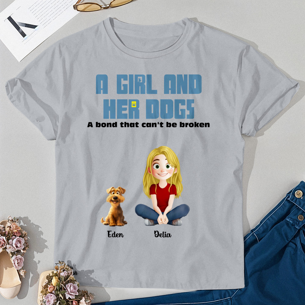 Personalized Cartoon T-shirt Unbreakable Bond With My Dogs Custom Name Shirt Pink Cartoon Shirt - MyFaceUnderwearAU
