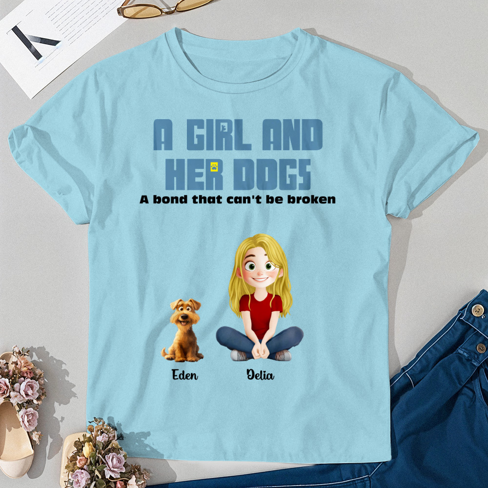 Personalized Cartoon T-shirt Unbreakable Bond With My Dogs Custom Name Shirt Pink Cartoon Shirt - MyFaceUnderwearAU
