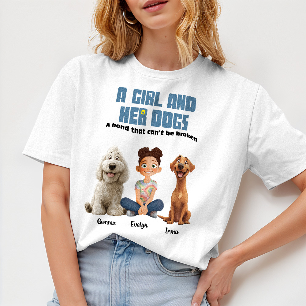 Personalized Cartoon T-shirt Unbreakable Bond With My Dogs Custom Name Shirt Pink Cartoon Shirt - MyFaceUnderwearAU