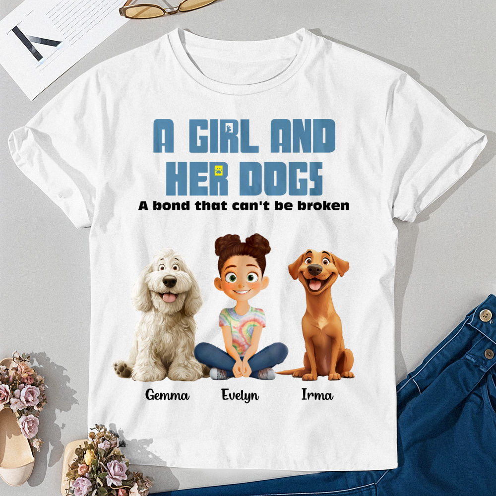 Personalized Cartoon T-shirt Unbreakable Bond With My Dogs Custom Name Shirt Pink Cartoon Shirt - MyFaceUnderwearAU