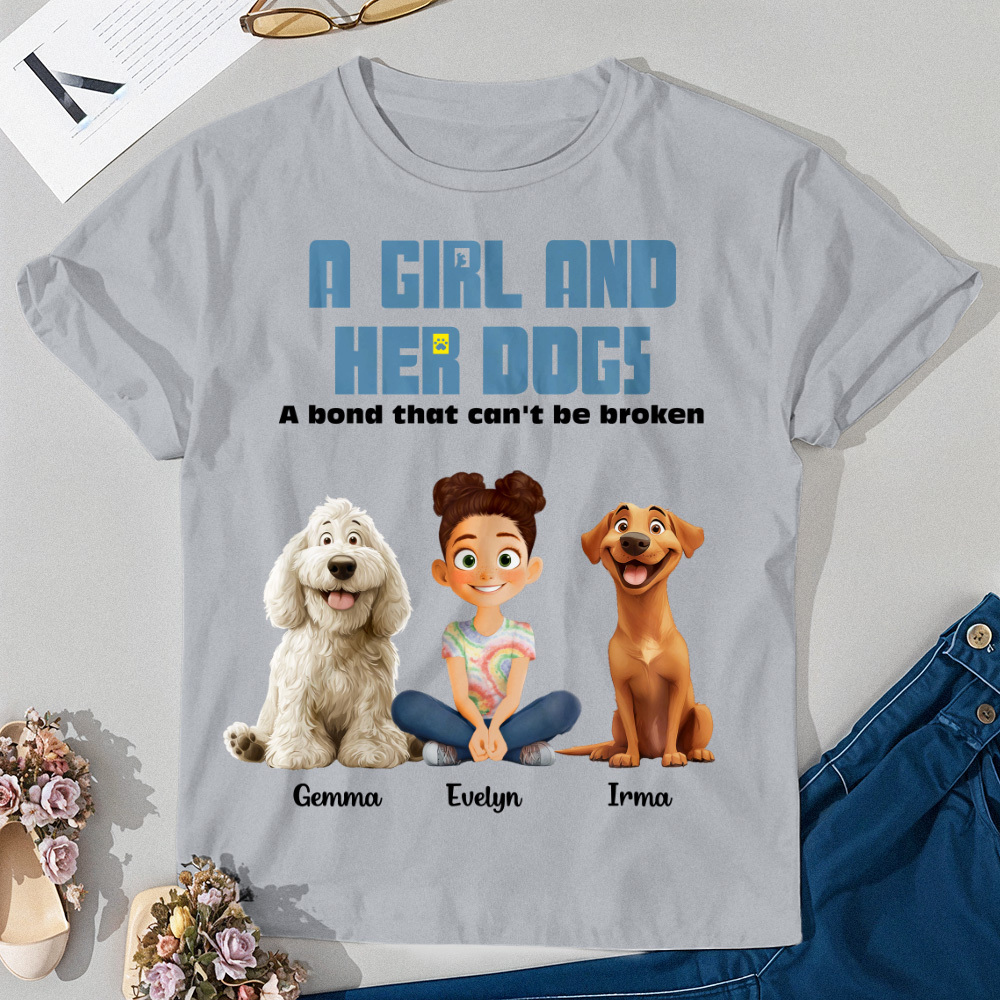 Personalized Cartoon T-shirt Unbreakable Bond With My Dogs Custom Name Shirt Pink Cartoon Shirt - MyFaceUnderwearAU