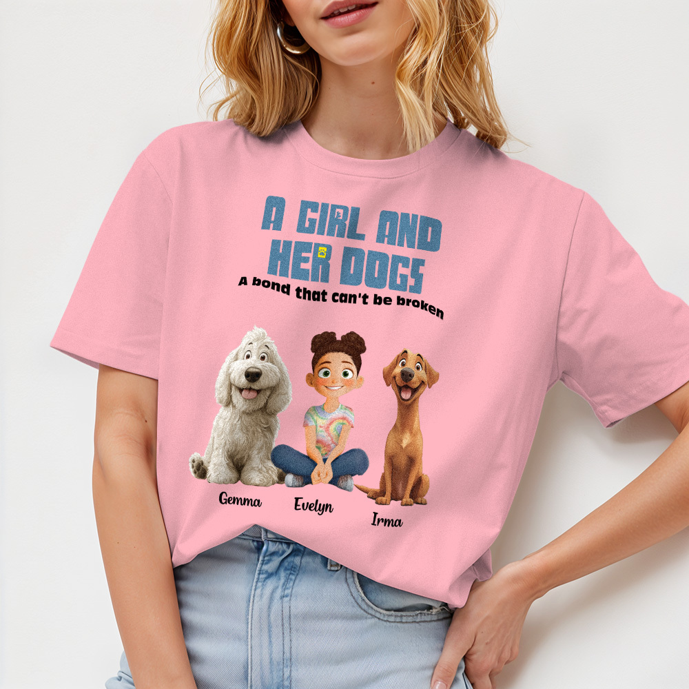 Personalized Cartoon T-shirt Unbreakable Bond With My Dogs Custom Name Shirt Pink Cartoon Shirt - MyFaceUnderwearAU