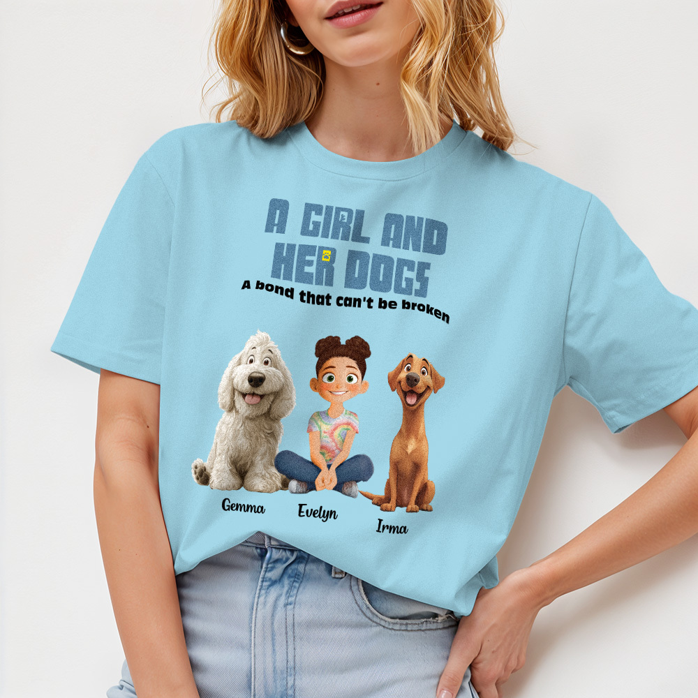 Personalized Cartoon T-shirt Unbreakable Bond With My Dogs Custom Name Shirt Pink Cartoon Shirt - MyFaceUnderwearAU