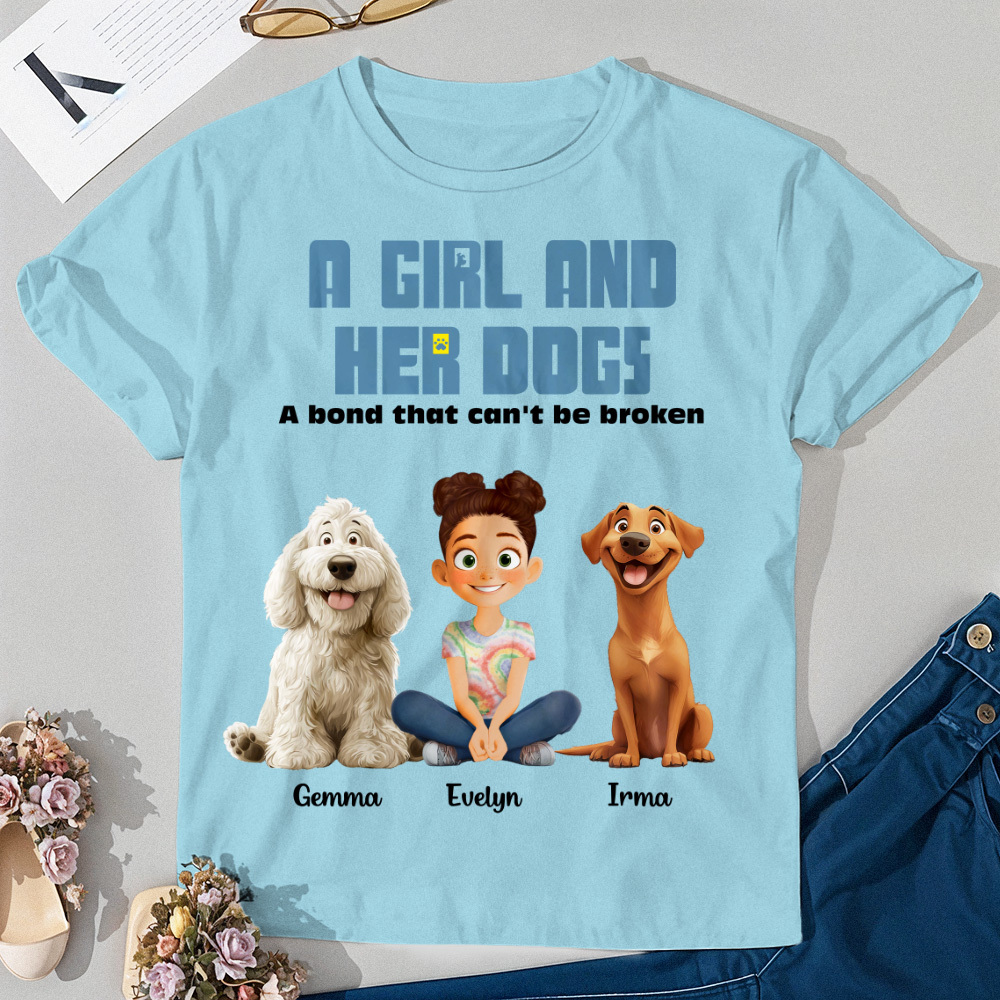 Personalized Cartoon T-shirt Unbreakable Bond With My Dogs Custom Name Shirt Pink Cartoon Shirt - MyFaceUnderwearAU