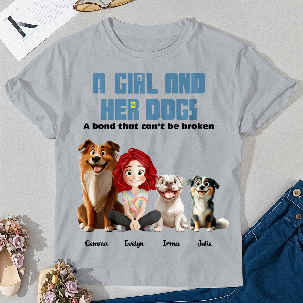 Personalized Cartoon T-shirt Unbreakable Bond With My Dogs Custom Name Shirt Pink Cartoon Shirt - MyFaceUnderwearAU