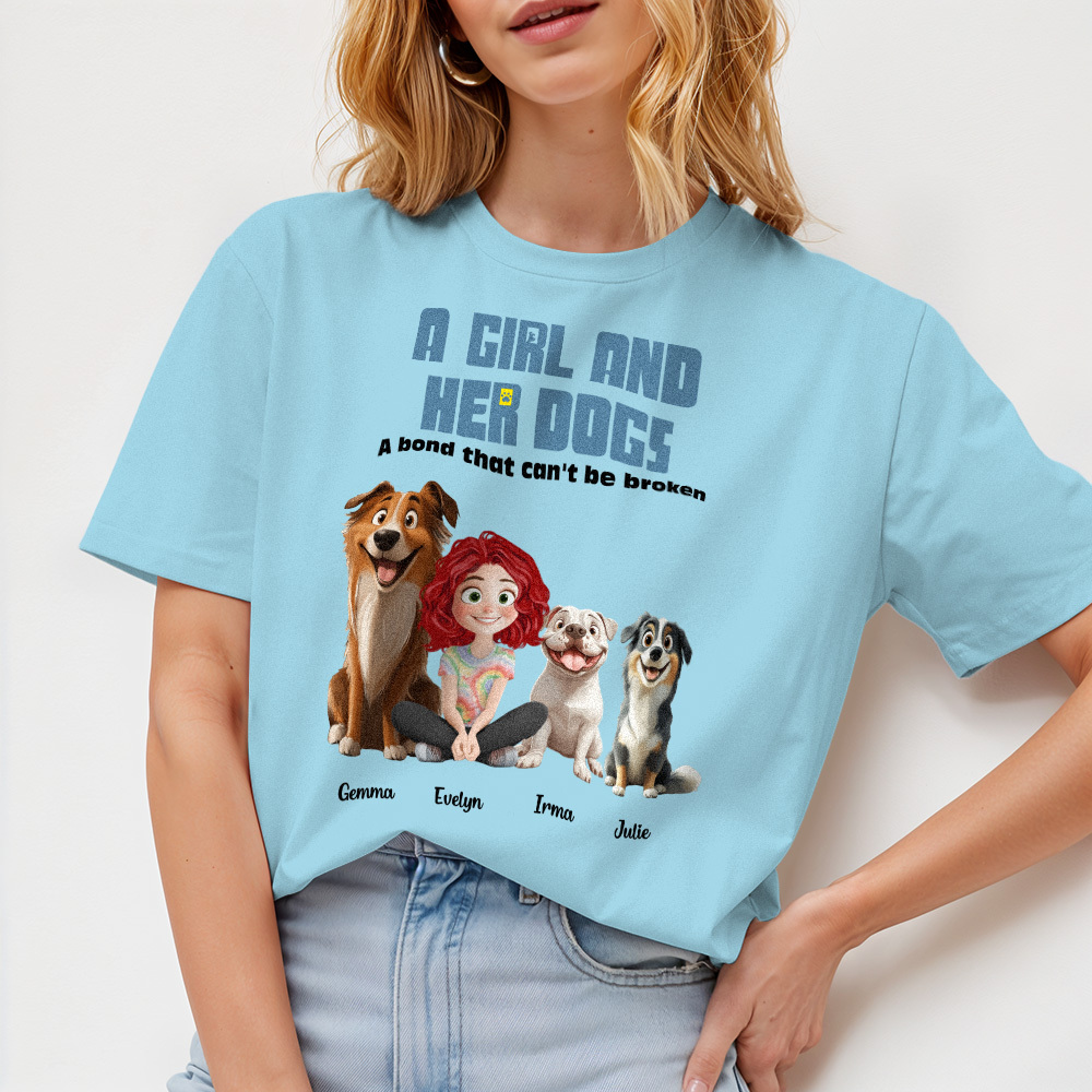 Personalized Cartoon T-shirt Unbreakable Bond With My Dogs Custom Name Shirt Pink Cartoon Shirt - MyFaceUnderwearAU