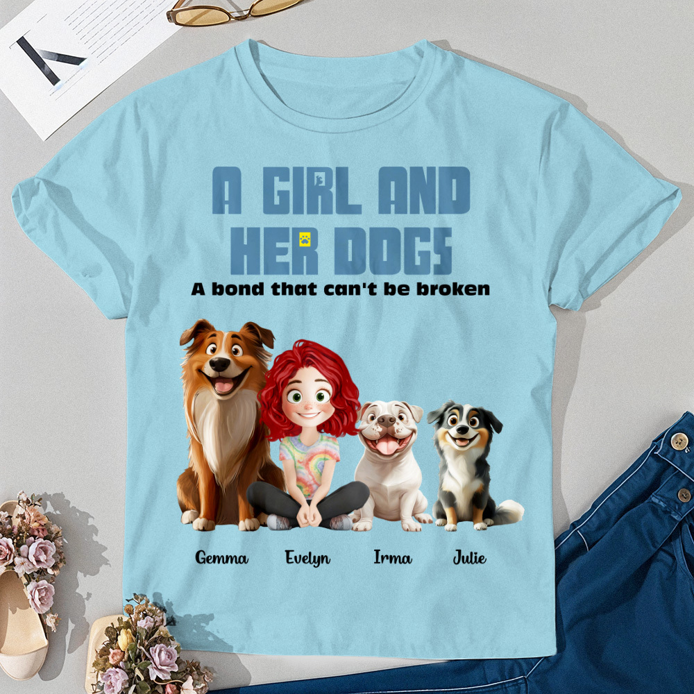 Personalized Cartoon T-shirt Unbreakable Bond With My Dogs Custom Name Shirt Pink Cartoon Shirt - MyFaceUnderwearAU