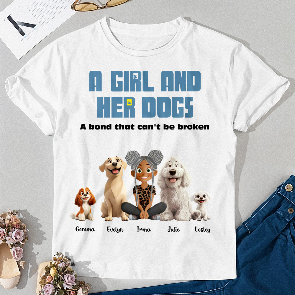 Personalized Cartoon T-shirt Unbreakable Bond With My Dogs Custom Name Shirt Pink Cartoon Shirt - MyFaceUnderwearAU