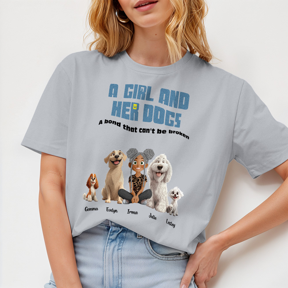 Personalized Cartoon T-shirt Unbreakable Bond With My Dogs Custom Name Shirt Pink Cartoon Shirt - MyFaceUnderwearAU