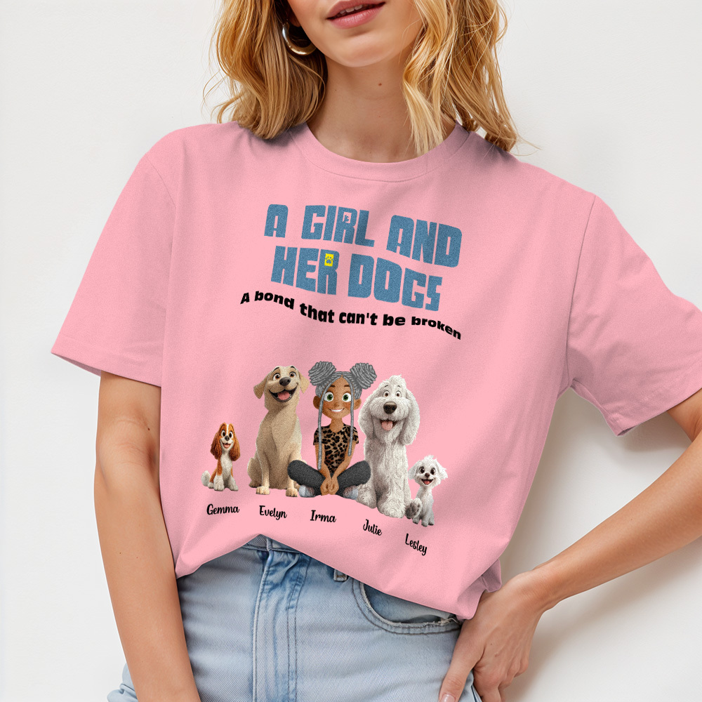 Personalized Cartoon T-shirt Unbreakable Bond With My Dogs Custom Name Shirt Pink Cartoon Shirt - MyFaceUnderwearAU