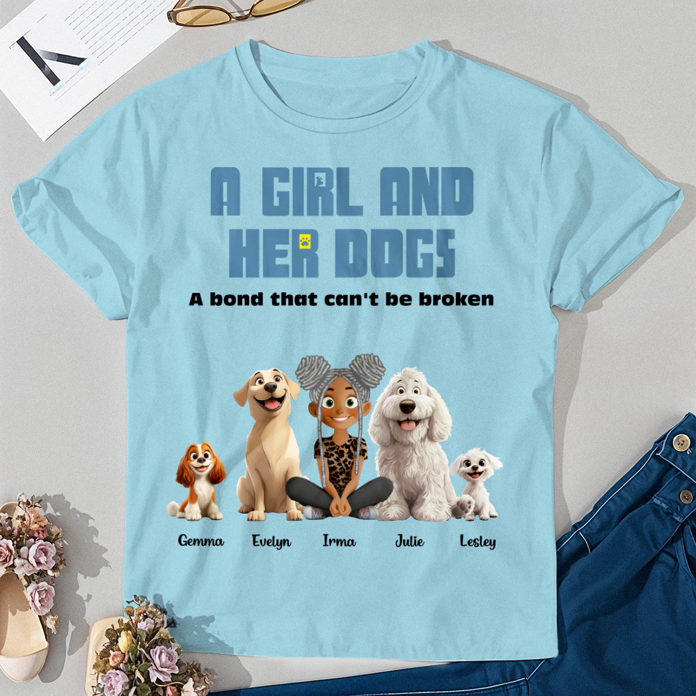 Personalized Cartoon T-shirt Unbreakable Bond With My Dogs Custom Name Shirt Pink Cartoon Shirt - MyFaceUnderwearAU
