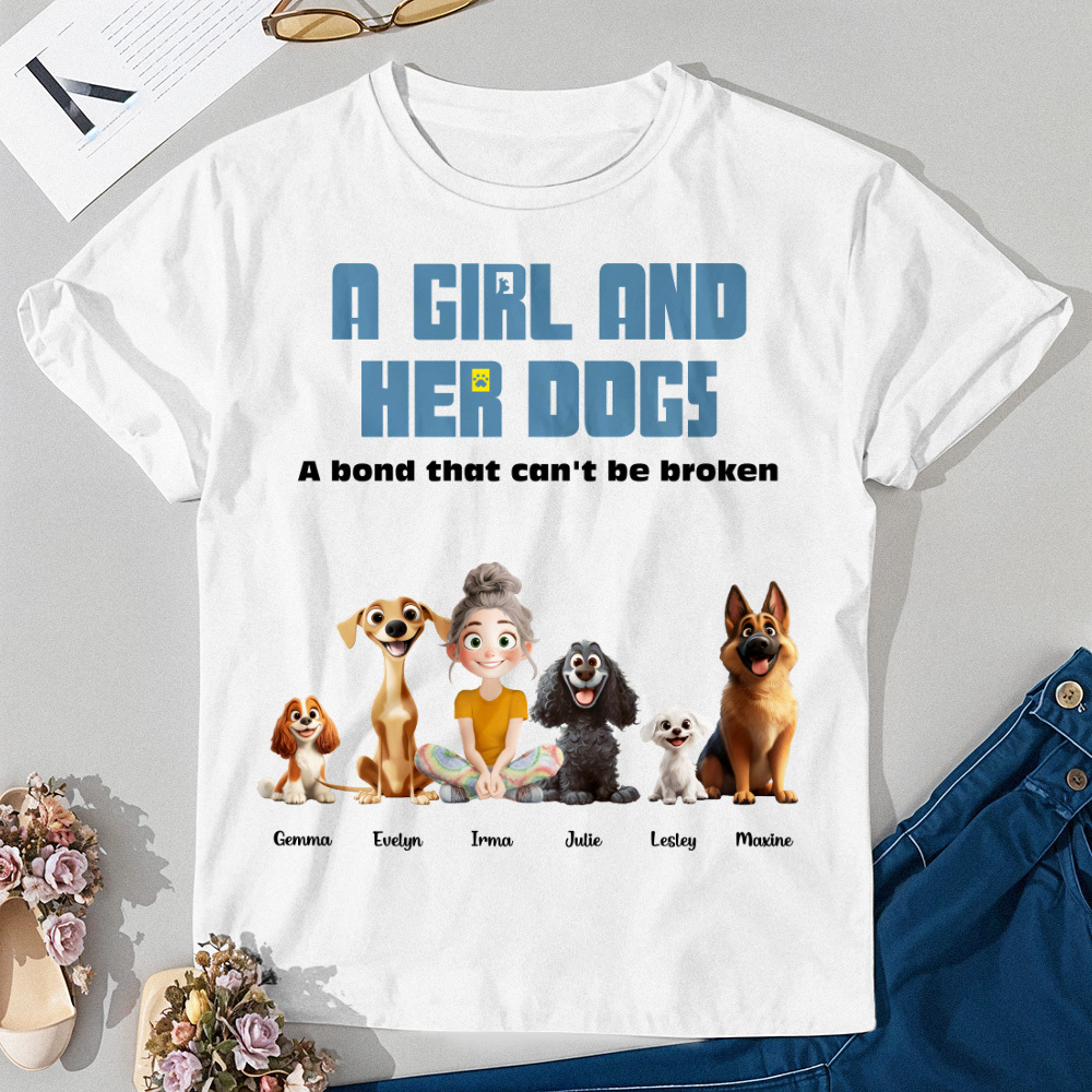 Personalized Cartoon T-shirt Unbreakable Bond With My Dogs Custom Name Shirt Pink Cartoon Shirt - MyFaceUnderwearAU