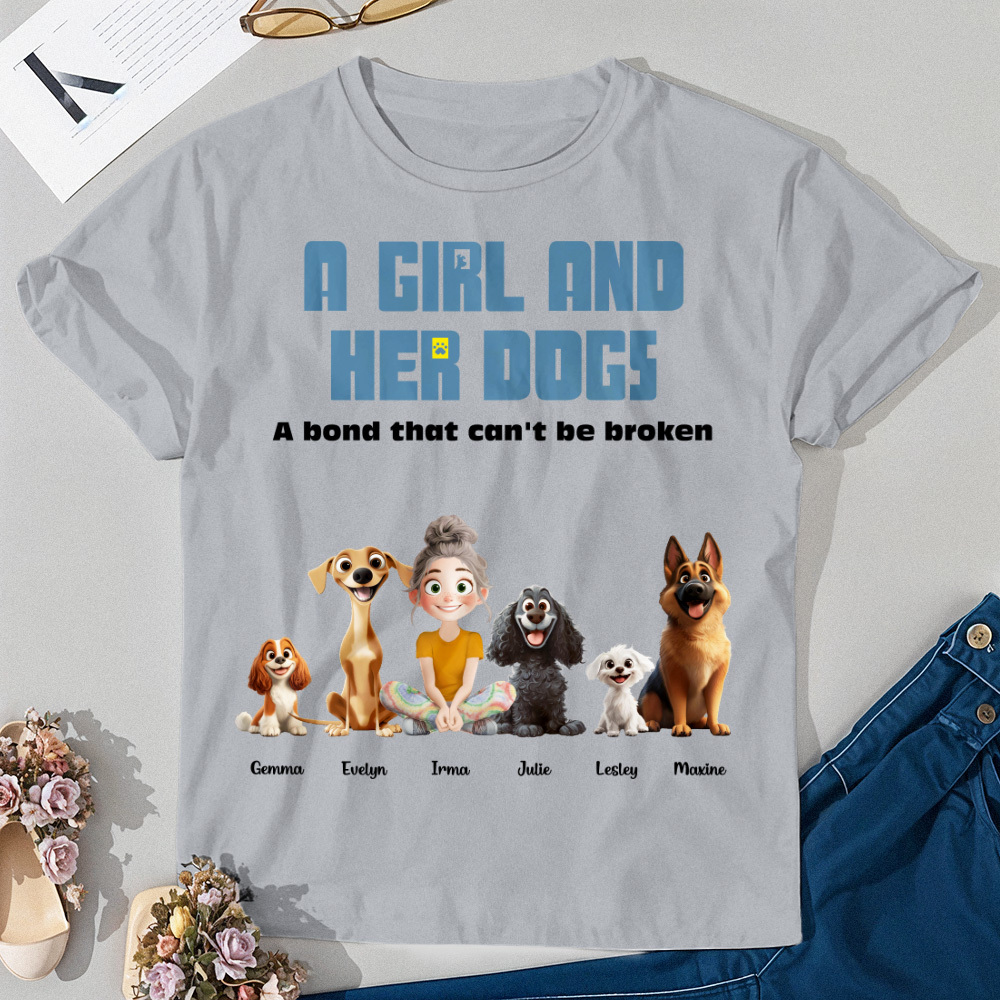 Personalized Cartoon T-shirt Unbreakable Bond With My Dogs Custom Name Shirt Pink Cartoon Shirt - MyFaceUnderwearAU