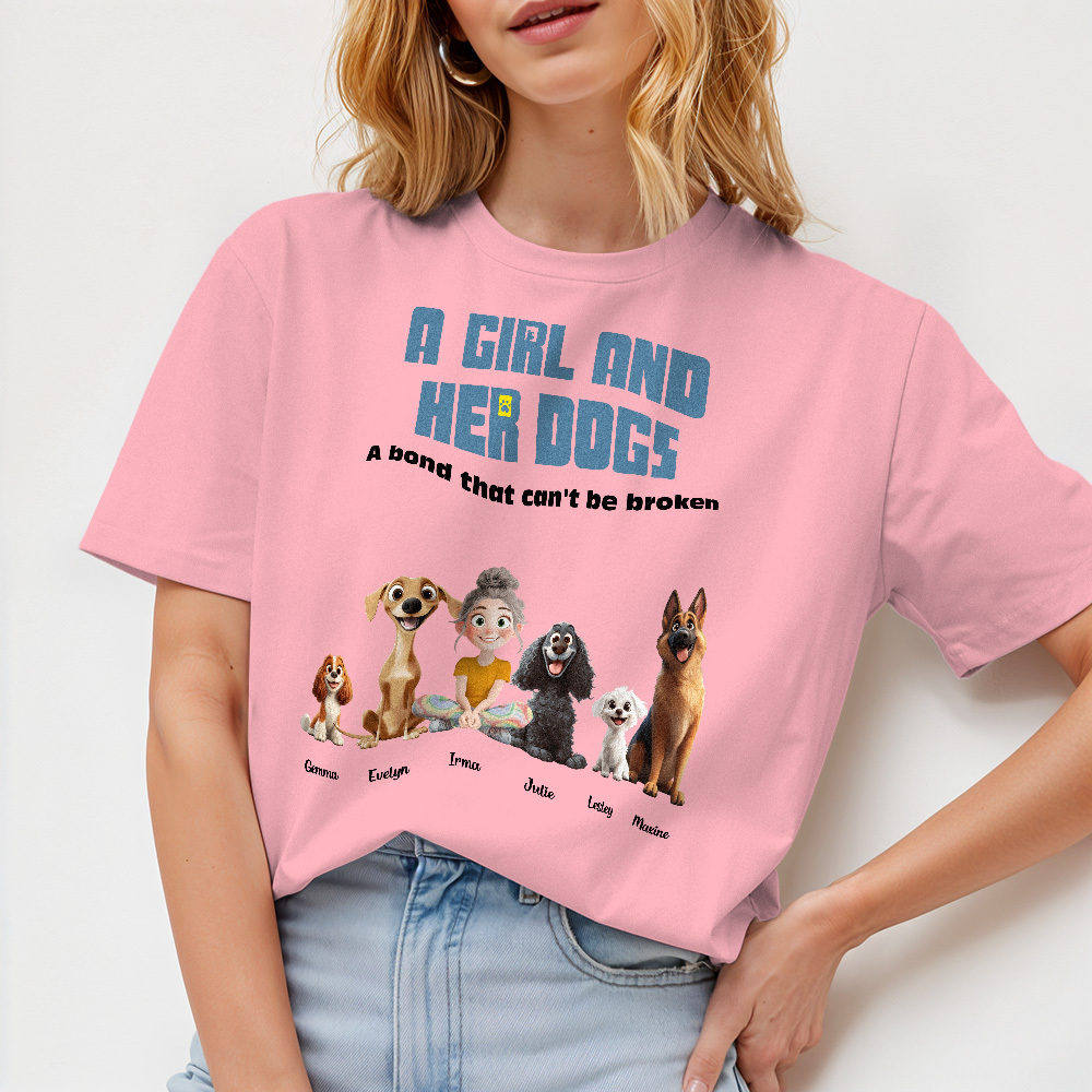 Personalized Cartoon T-shirt Unbreakable Bond With My Dogs Custom Name Shirt Pink Cartoon Shirt - MyFaceUnderwearAU