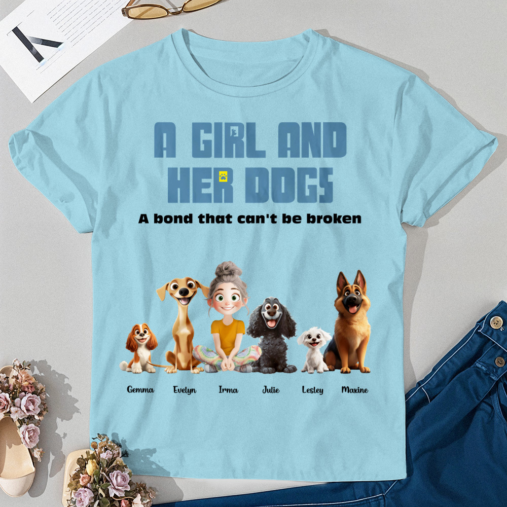 Personalized Cartoon T-shirt Unbreakable Bond With My Dogs Custom Name Shirt Pink Cartoon Shirt - MyFaceUnderwearAU