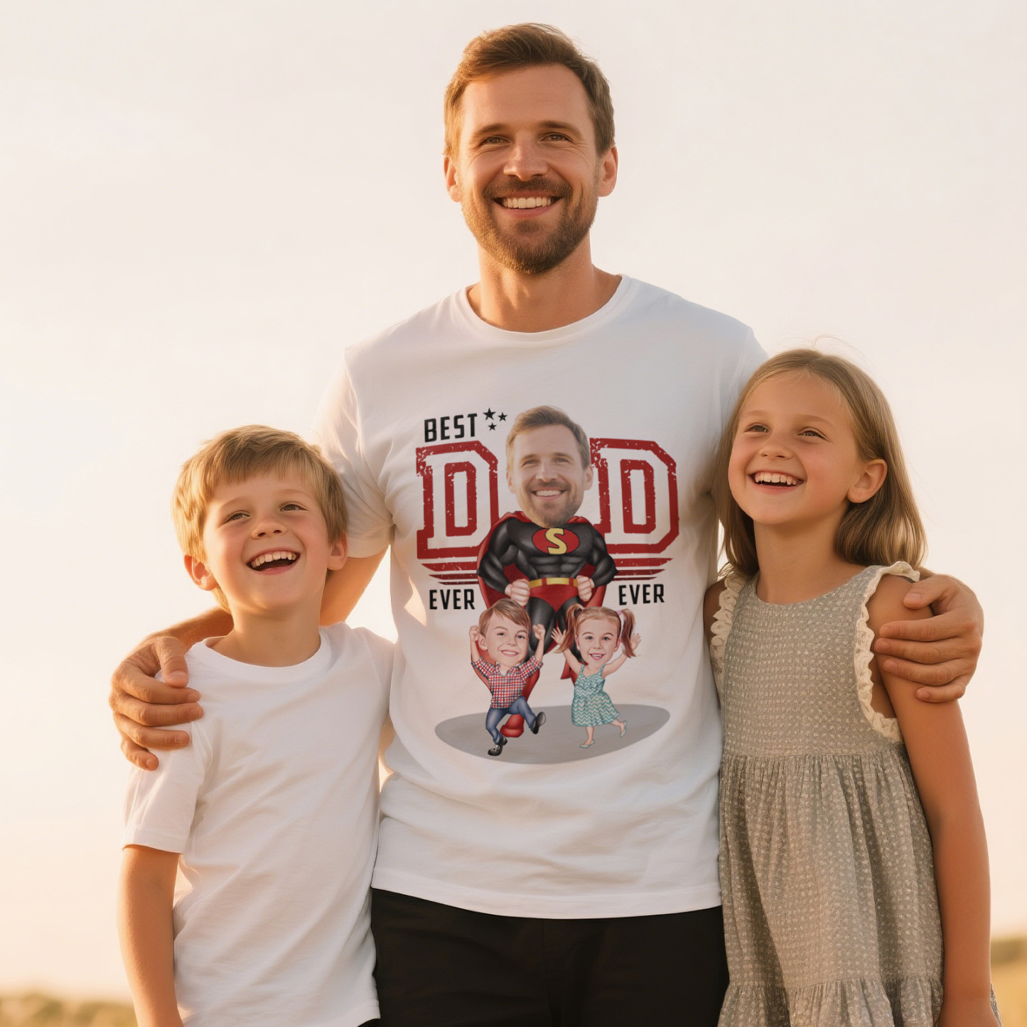 Personalized Father Shirt Photo T-Shirt Custom Father's Day Big And Small Head Funny T-Shirt - MyFaceUnderwearAU