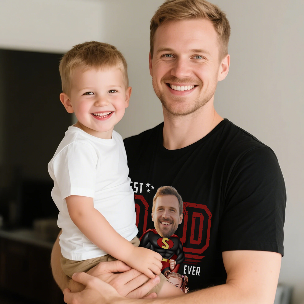 Personalized Father Shirt Photo T-Shirt Custom Father's Day Big And Small Head Funny T-Shirt - MyFaceUnderwearAU