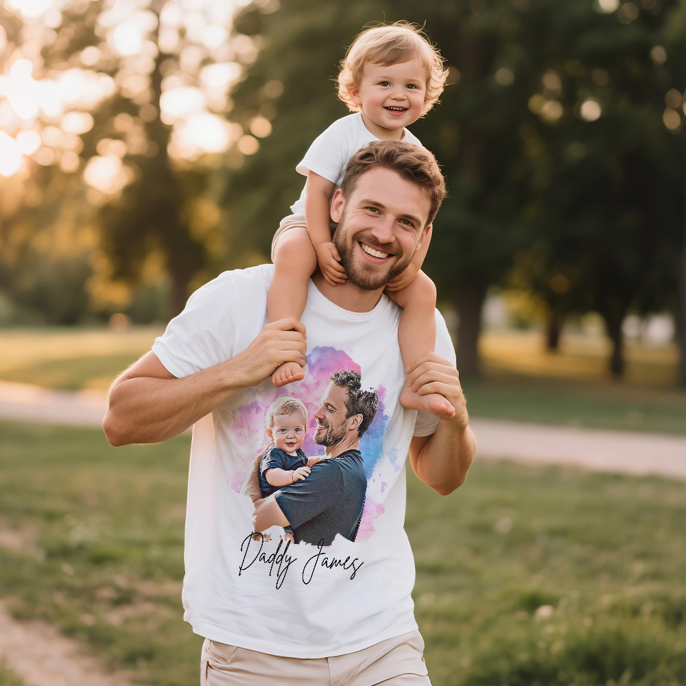 Personalized Father Shirt Photo T-Shirt Custom Father's Day Big And Small Head Funny T-Shirt - MyFaceUnderwearAU