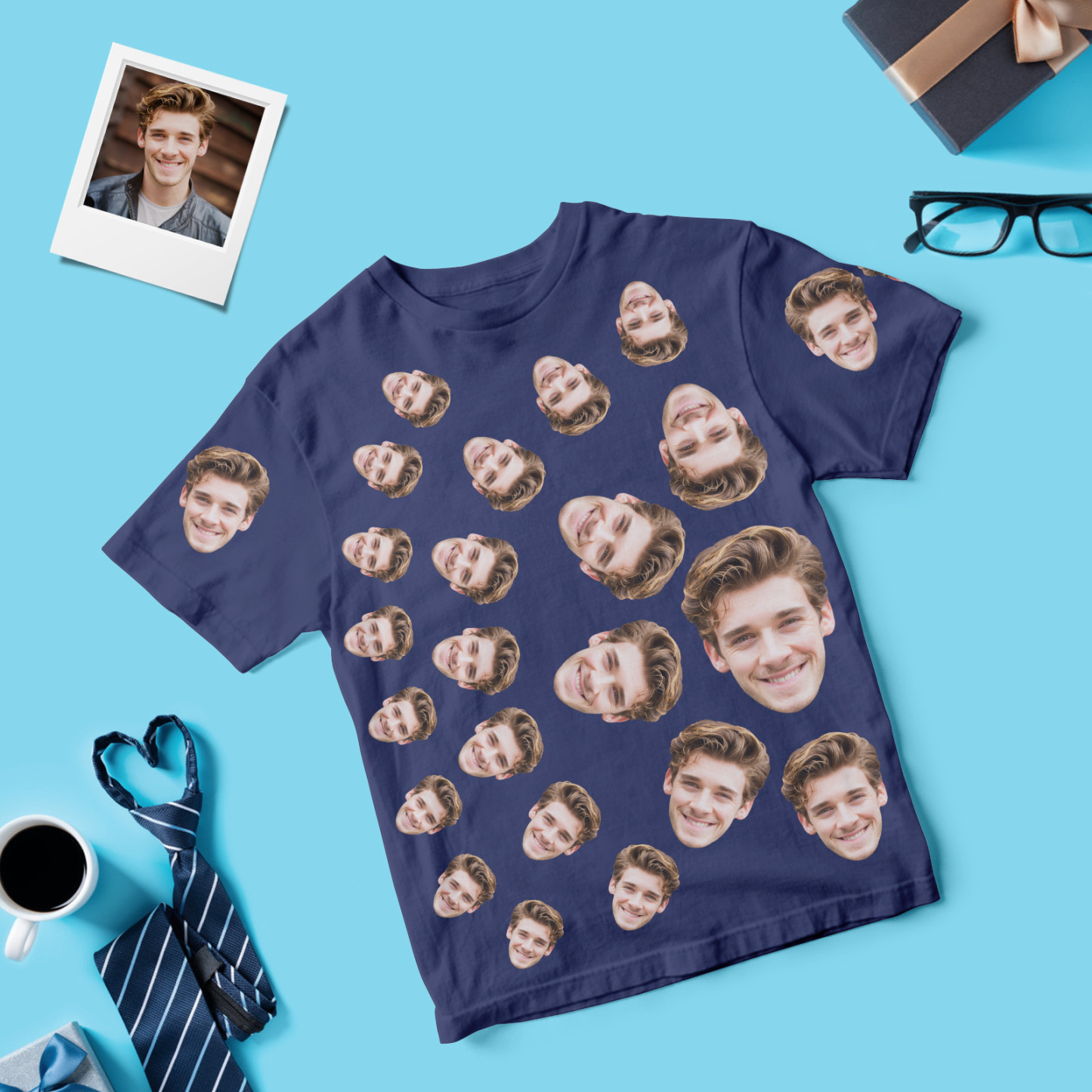 Personalized Father Shirt Photo T-Shirt Custom Father's Day Big And Small Head Funny T-Shirt - MyFaceUnderwearAU