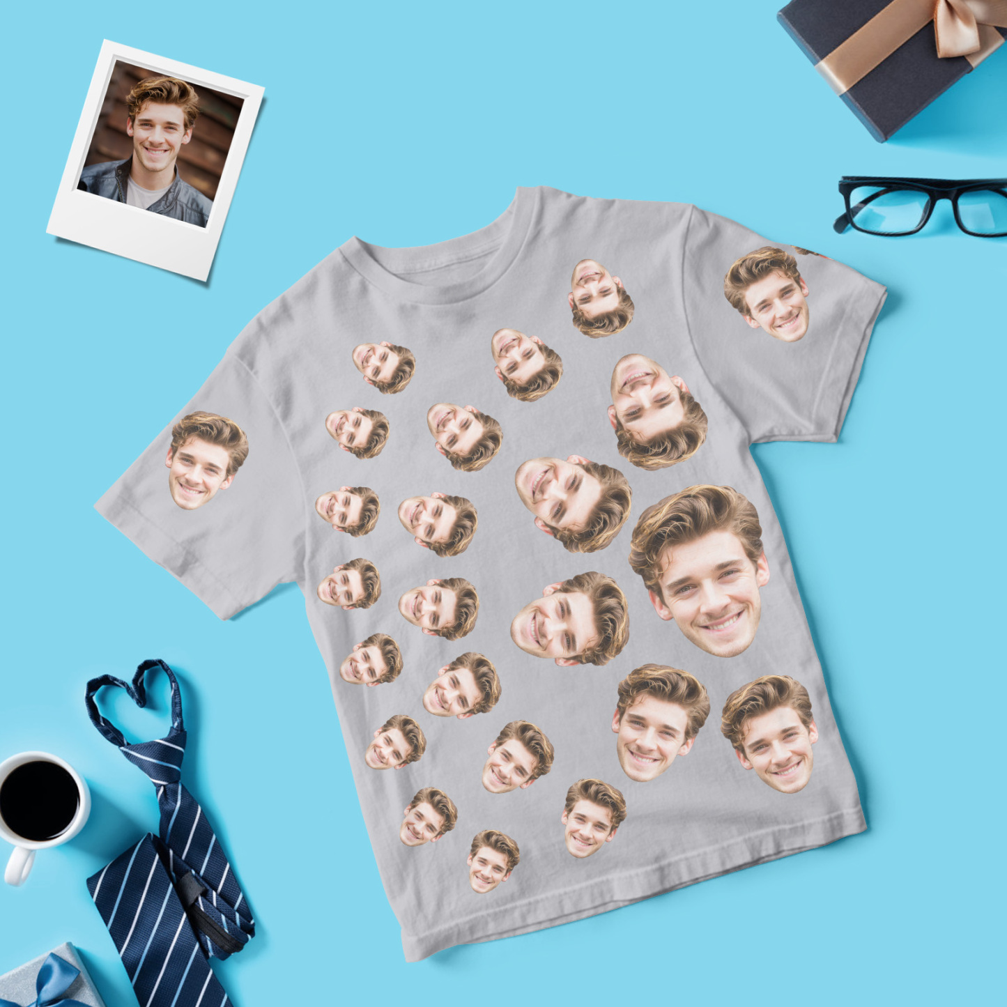 Personalized Father Shirt Photo T-Shirt Custom Father's Day Big And Small Head Funny T-Shirt - MyFaceUnderwearAU
