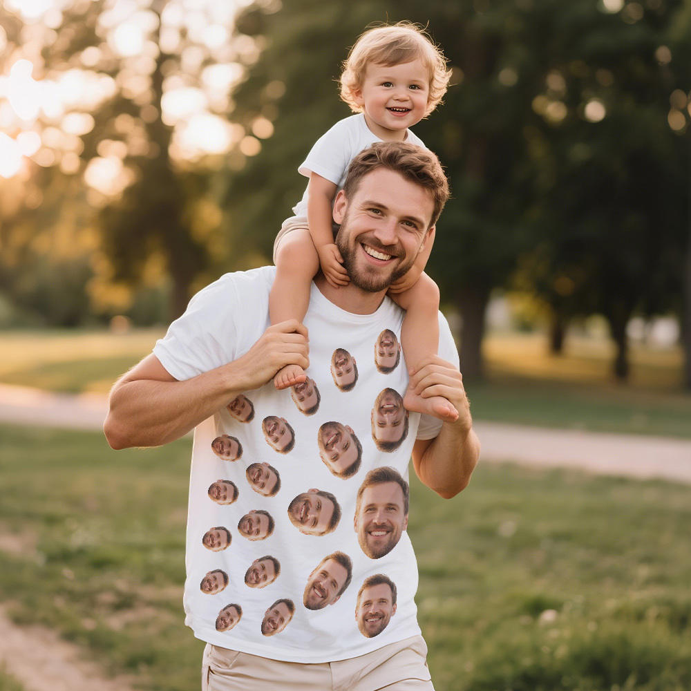 Personalized Father Shirt Photo T-Shirt Custom Father's Day Big And Small Head Funny T-Shirt - MyFaceUnderwearAU