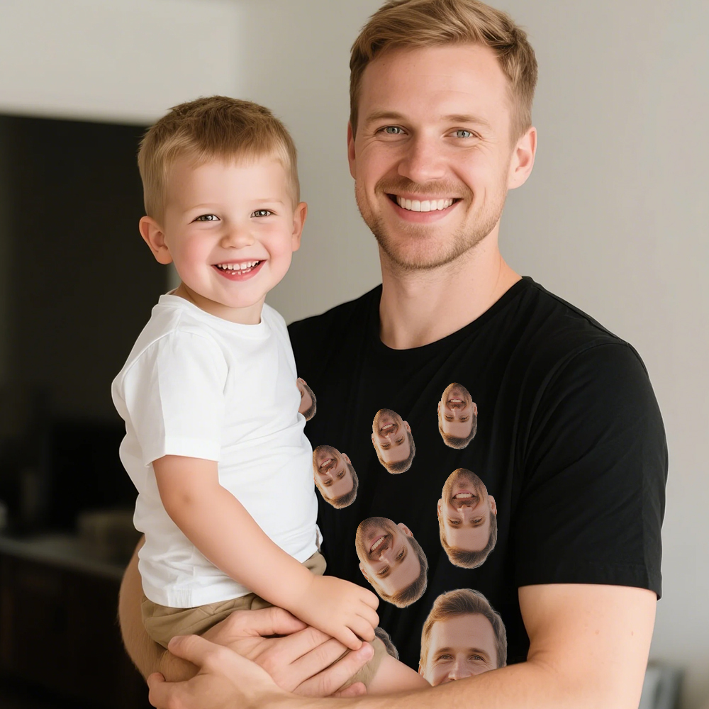 Personalized Father Shirt Photo T-Shirt Custom Father's Day Big And Small Head Funny T-Shirt - MyFaceUnderwearAU