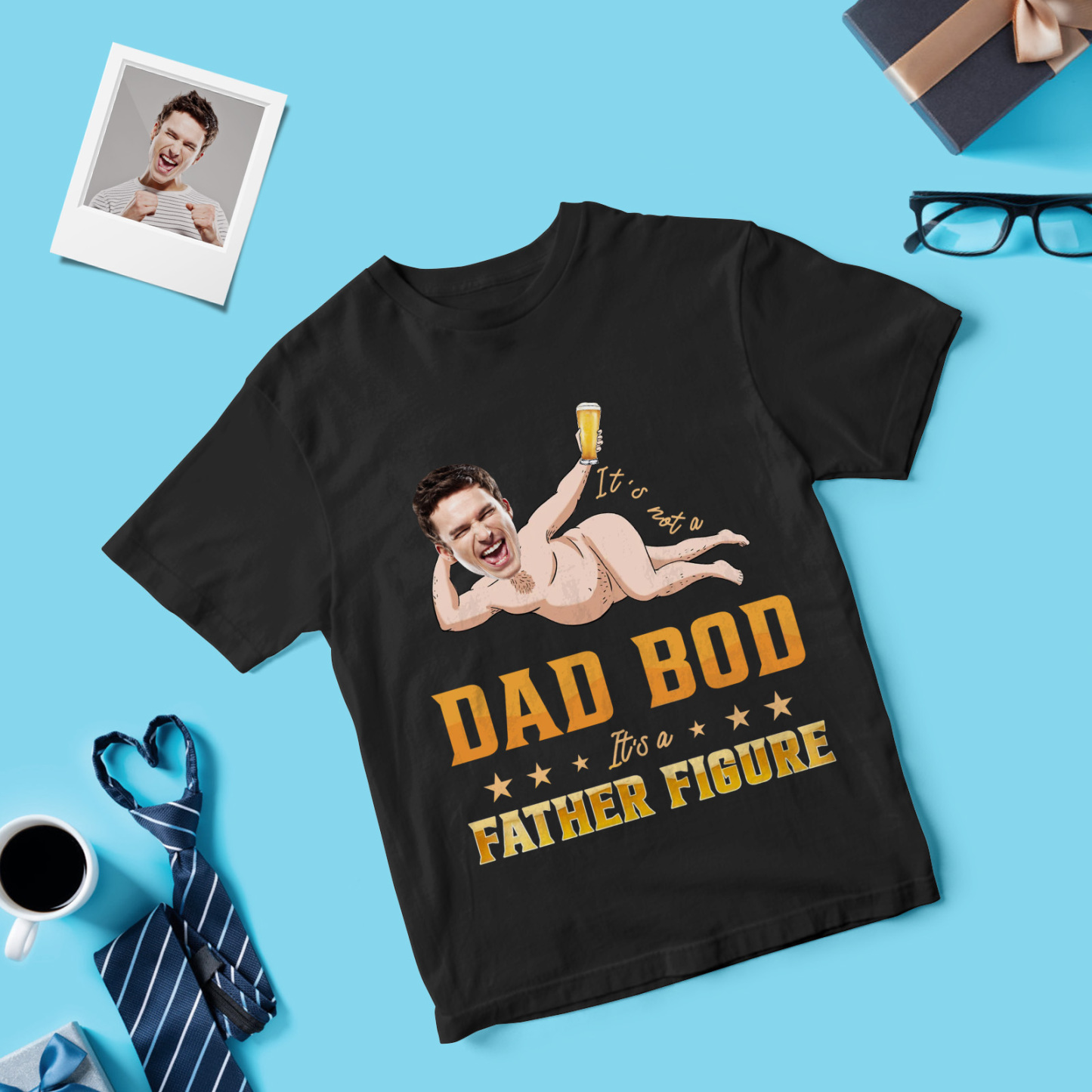 Personalized Father Shirt Photo T-Shirt Custom Father's Day Big And Small Head Funny T-Shirt - MyFaceUnderwearAU