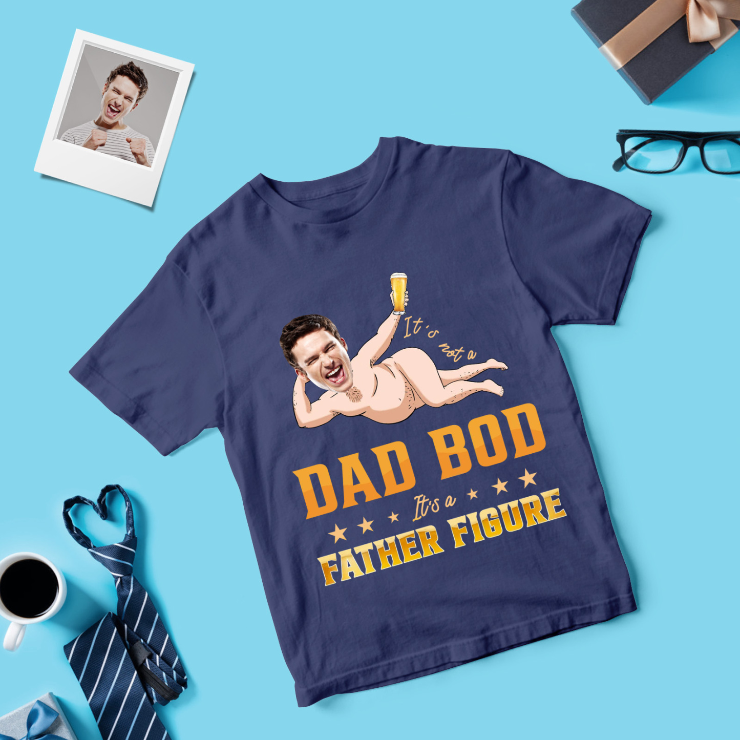 Personalized Father Shirt Photo T-Shirt Custom Father's Day Big And Small Head Funny T-Shirt - MyFaceUnderwearAU