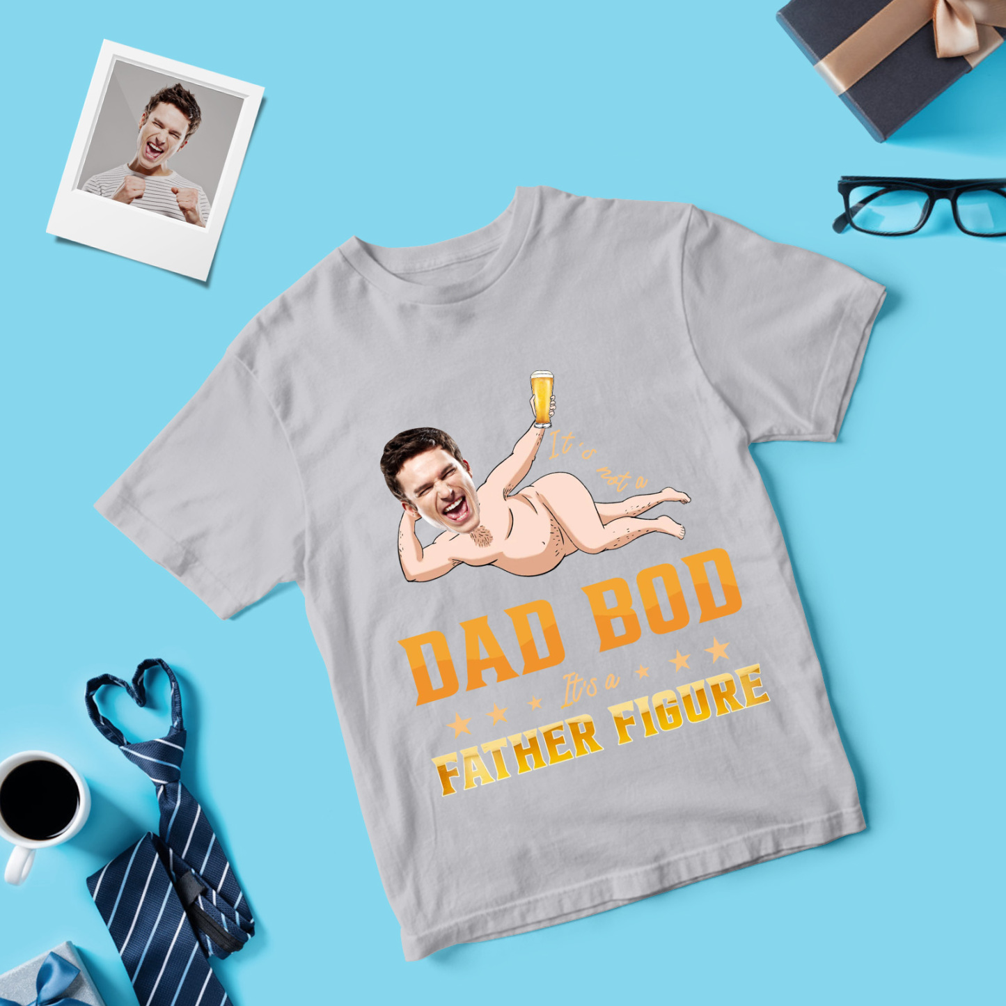Personalized Father Shirt Photo T-Shirt Custom Father's Day Big And Small Head Funny T-Shirt - MyFaceUnderwearAU