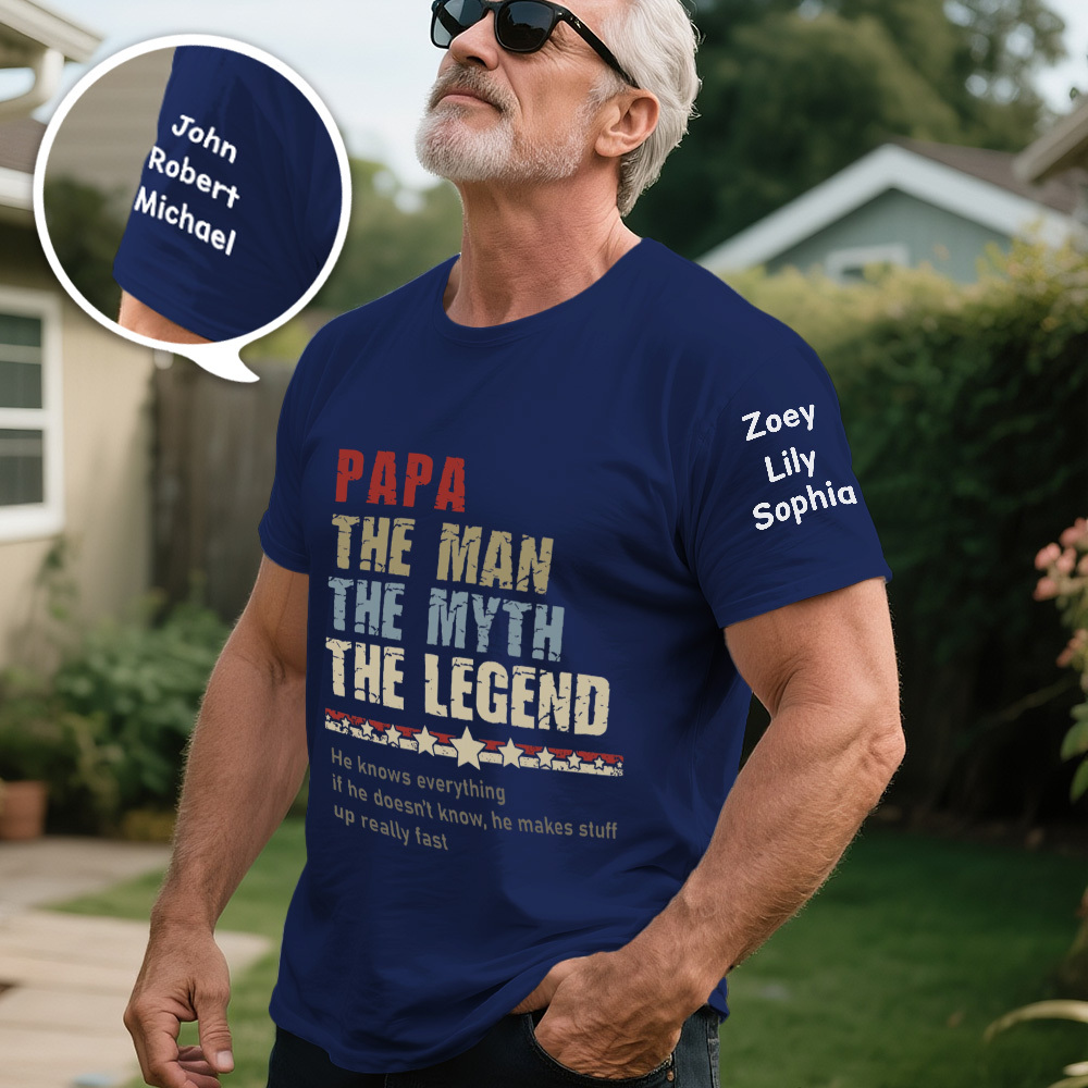 Personalized Papa The Man The Myth T-Shirt, Custom Father's Day Shirt With Kids Names