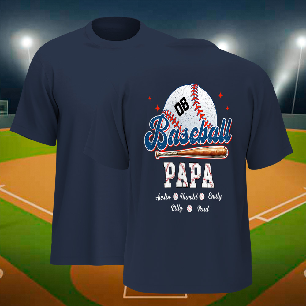 Custom Retro Baseball Dad & Kids Shirt Personalized Name T-Shirt Gift for Dad