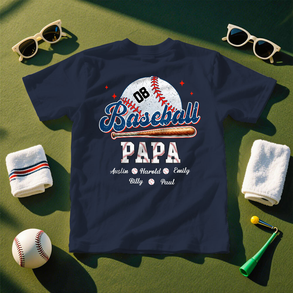 Custom Retro Baseball Dad & Kids Shirt Personalized Name T-Shirt Gift for Dad