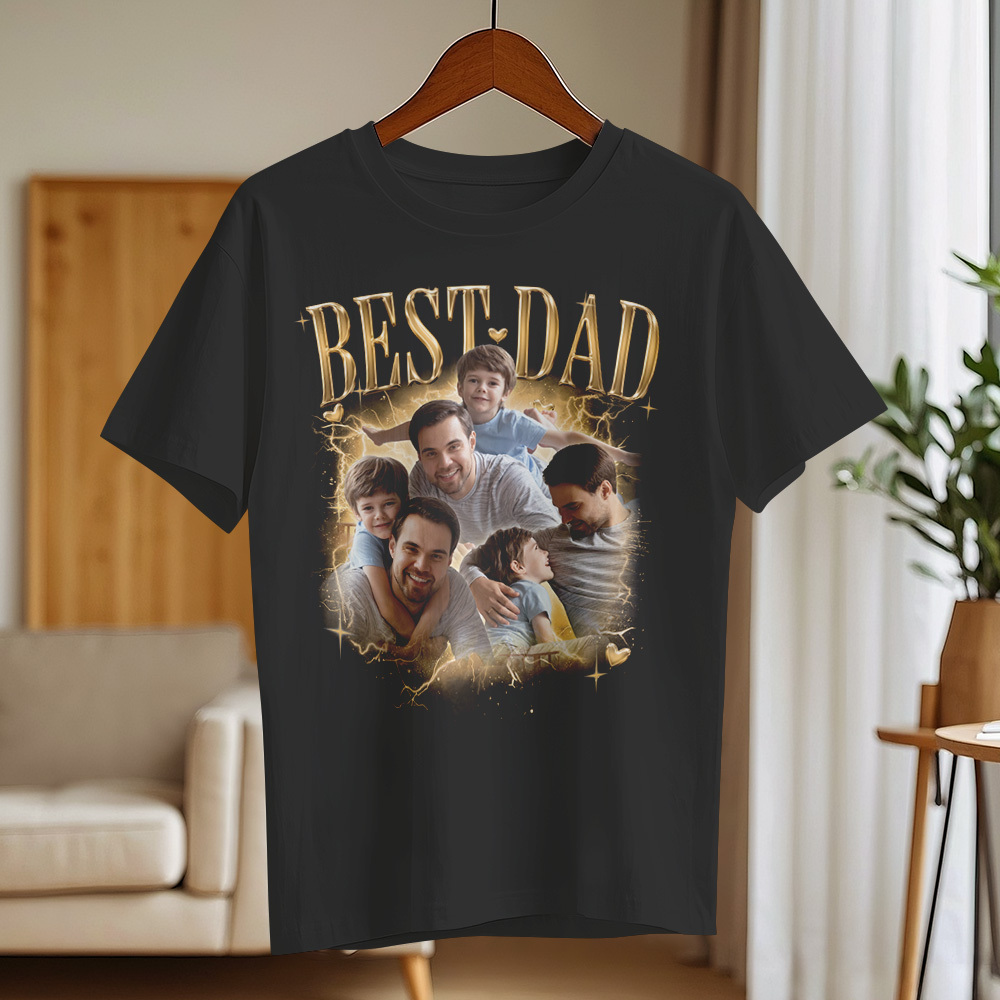 Father's Day Gifts Customized Bootleg Shirt, Best Dad Ever Shirt Gift for Dad Personalized Photo T-Shirt For Dad