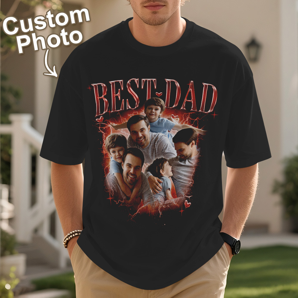 Father's Day Gifts Customized Bootleg Shirt, Best Dad Ever Shirt Gift for Dad Personalized Photo T-Shirt For Dad