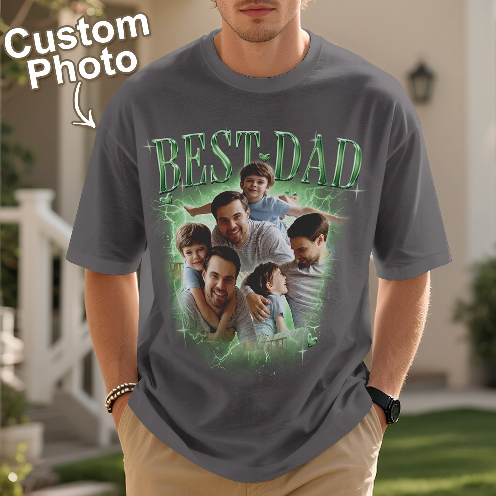 Father's Day Gifts Customized Bootleg Shirt, Best Dad Ever Shirt Gift for Dad Personalized Photo T-Shirt For Dad
