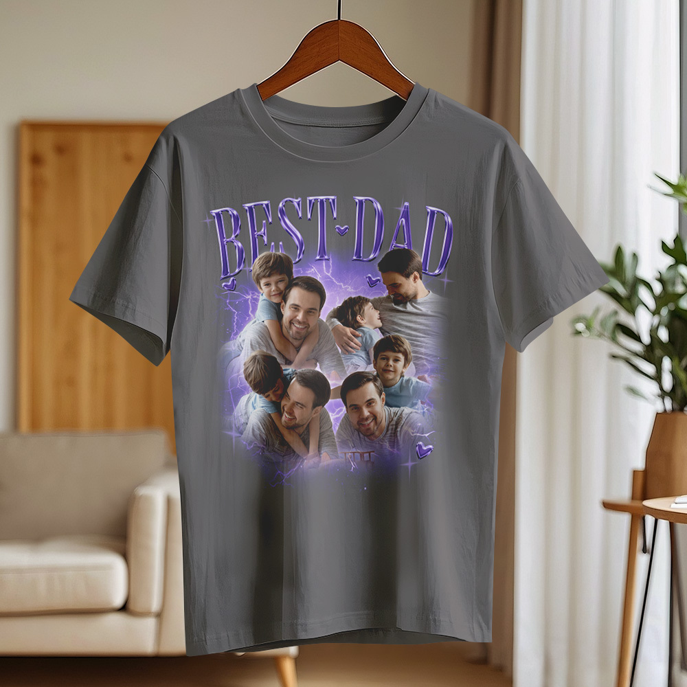 Father's Day Gifts Customized Bootleg Shirt, Best Dad Ever Shirt Gift for Dad Personalized Photo T-Shirt For Dad