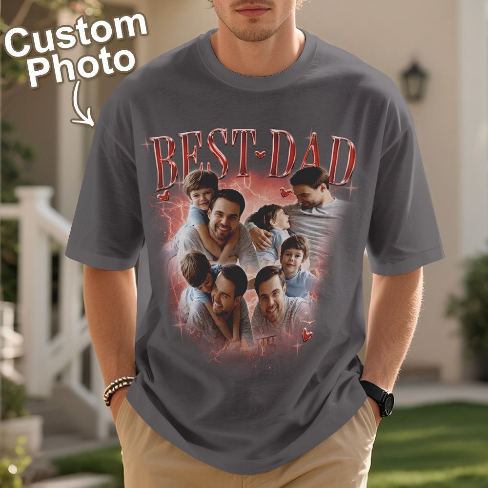 Father's Day Gifts Customized Bootleg Shirt, Best Dad Ever Shirt Gift for Dad Personalized Photo T-Shirt For Dad