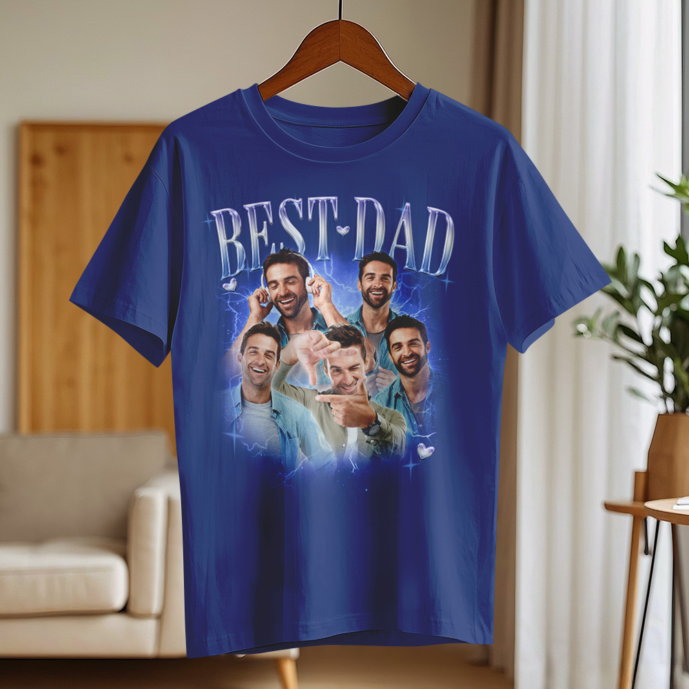 Father's Day Gifts Customized Bootleg Shirt, Best Dad Ever Shirt Gift for Dad Personalized Photo T-Shirt For Dad