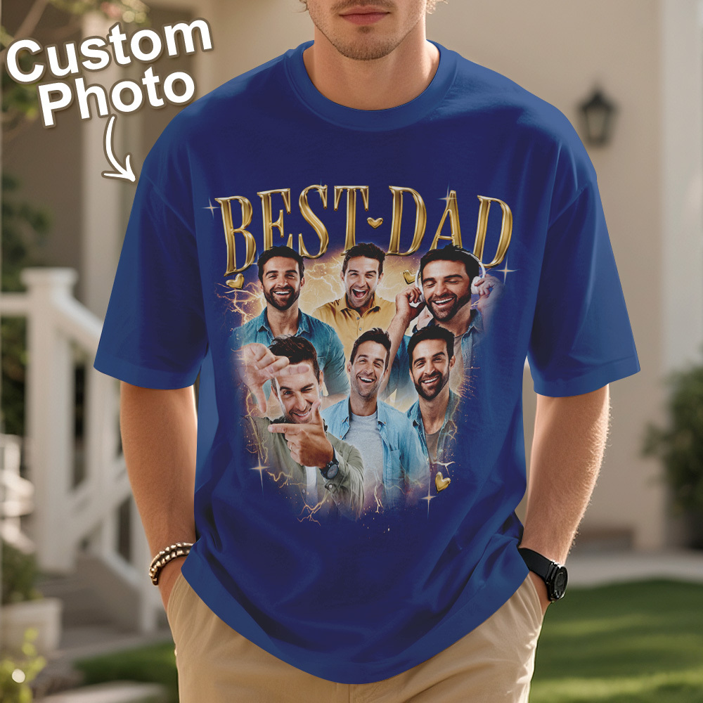 Father's Day Gifts Customized Bootleg Shirt, Best Dad Ever Shirt Gift for Dad Personalized Photo T-Shirt For Dad